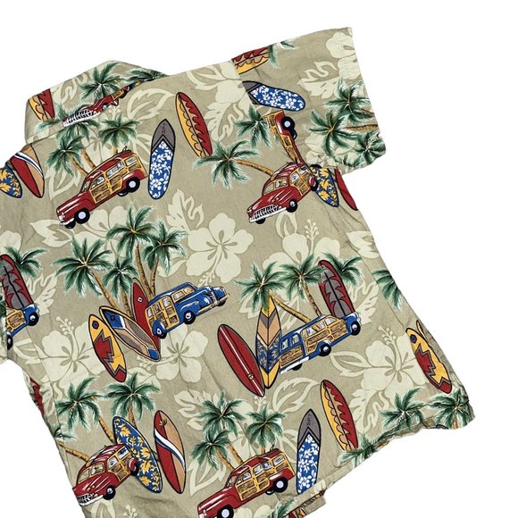 Vintage Hawaiian Shirt Big Boys 6 Green Vintage Car Surfboard Aloha Beach - Picture 6 of 8